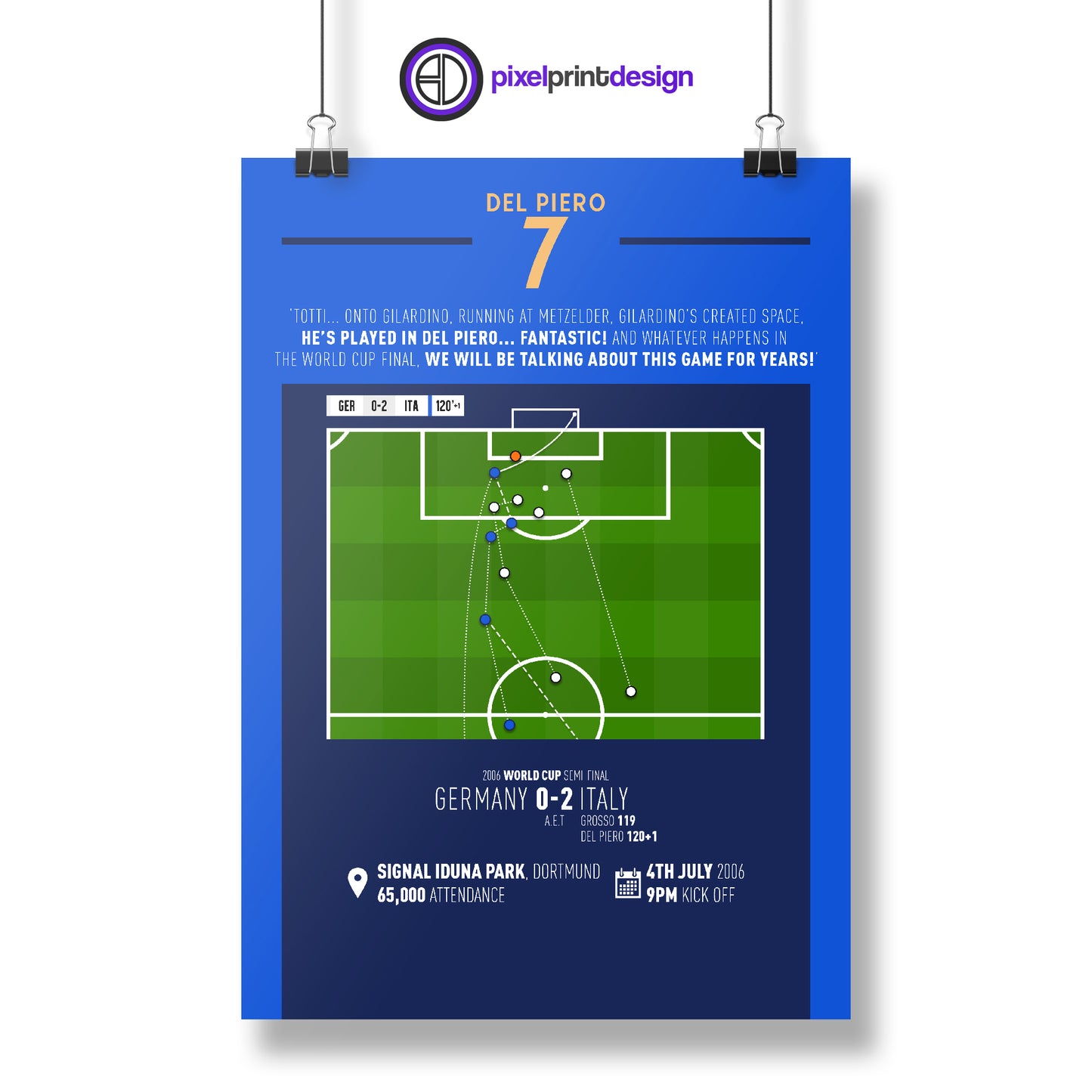 Alessandro Del Piero | Goal To Secure World Cup Semi-Final (GER 0-2 ITA) Goal Print | Poster