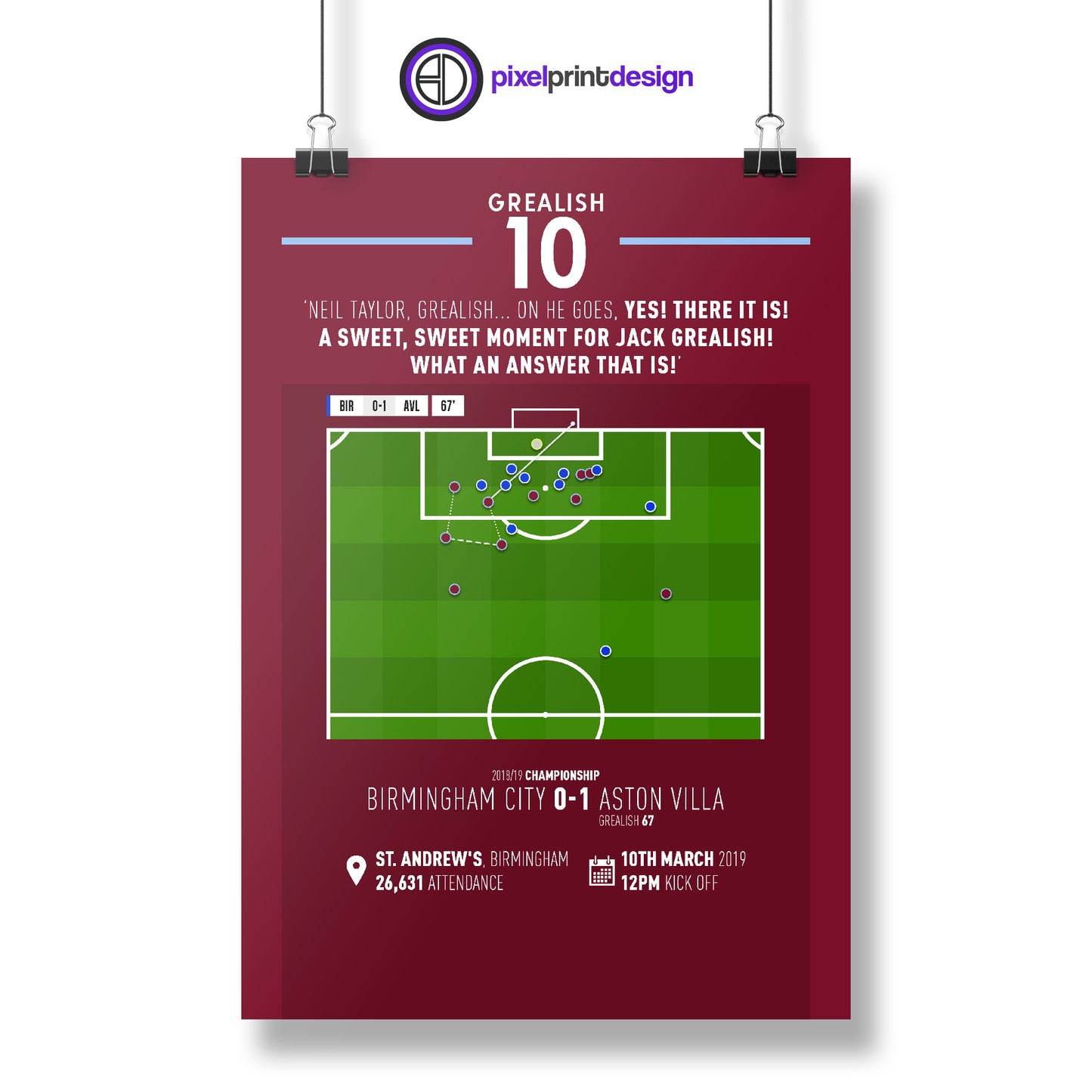 Jack Grealish | Winner In Second City Derby (BIR 0-1 AVL) Goal Print | Poster