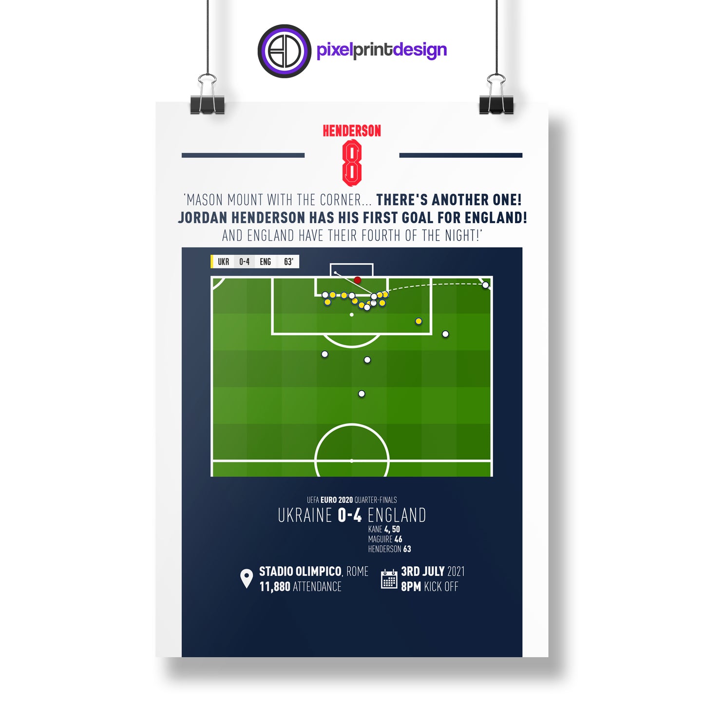 Jordan Henderson | First International Goal (UKR 0-4 ENG) Goal Print | Poster