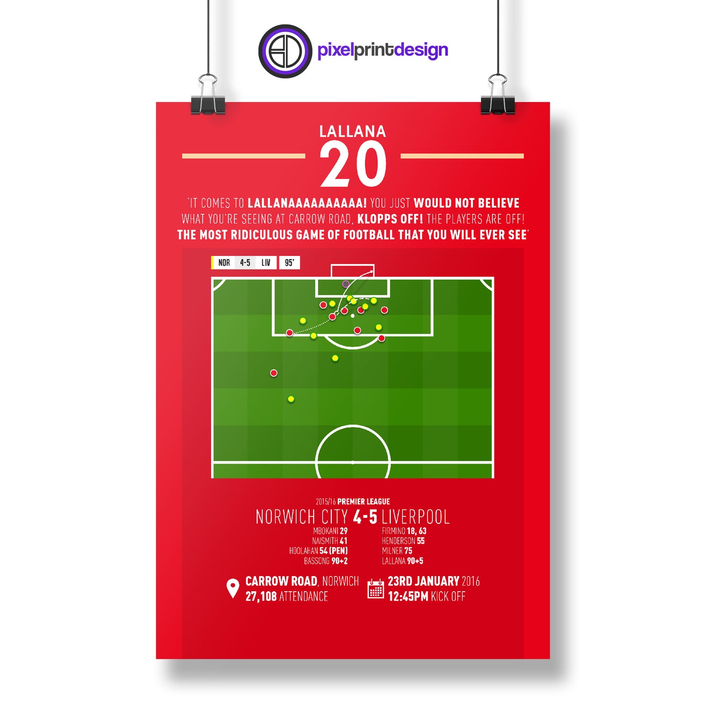 Adam Lallana | Dramatic Late Winner In Crazy Game (NOR 4-5 LIV) Goal Print | Poster