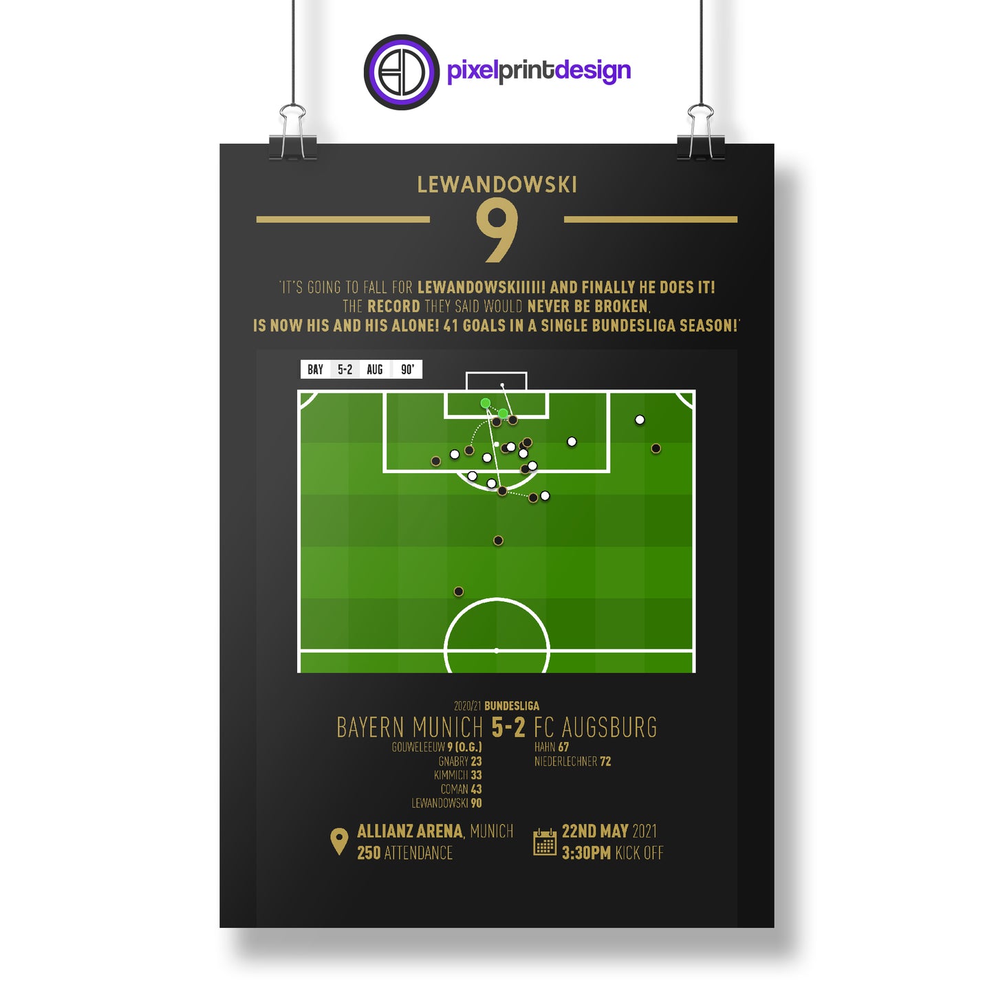 Robert Lewandowski | Last Minute Record Breaking Goal (BAY 5-2 AUG) Goal Print | Poster