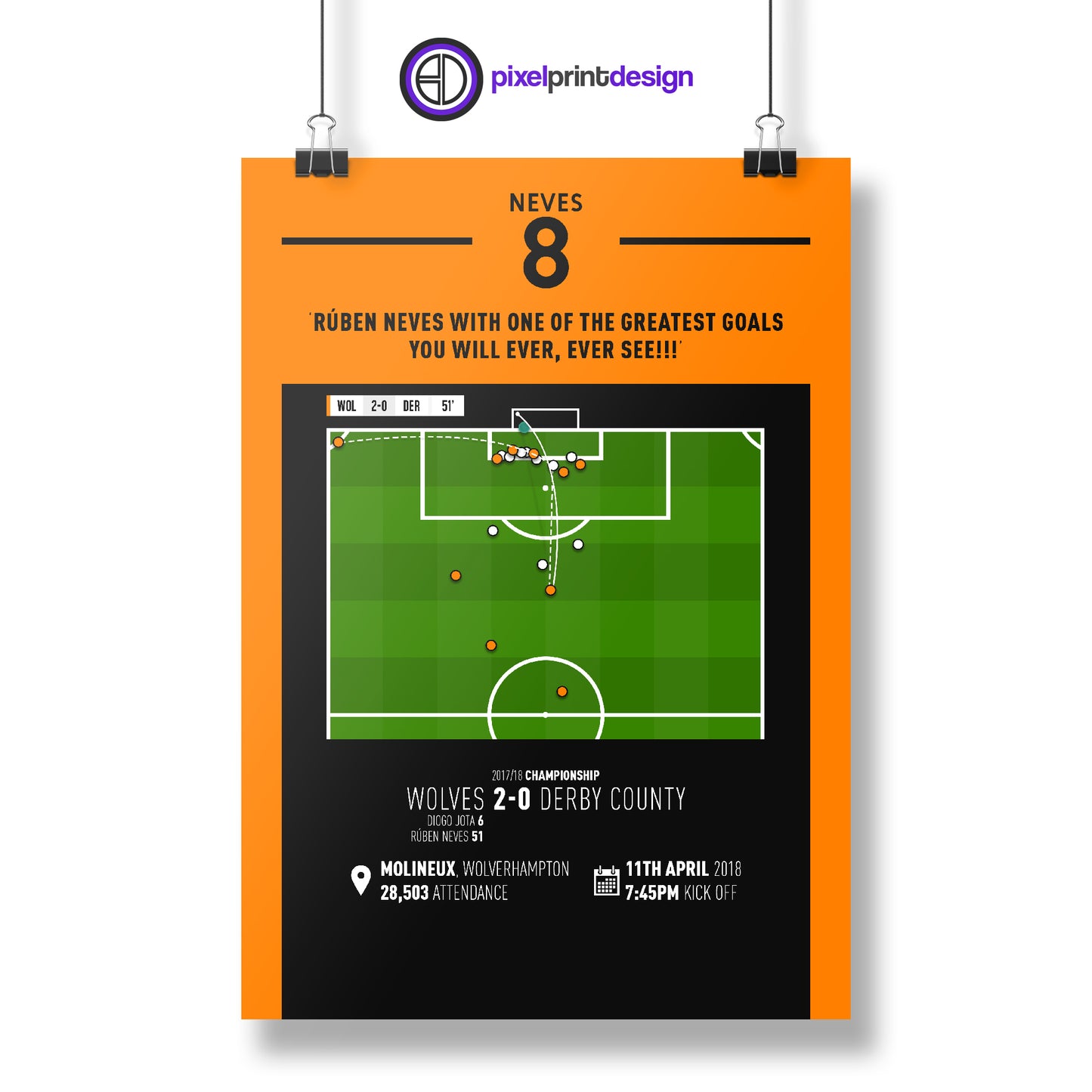 Ruben Neves | Insane Volley (WOL 2-0 DER) Goal Print | Poster
