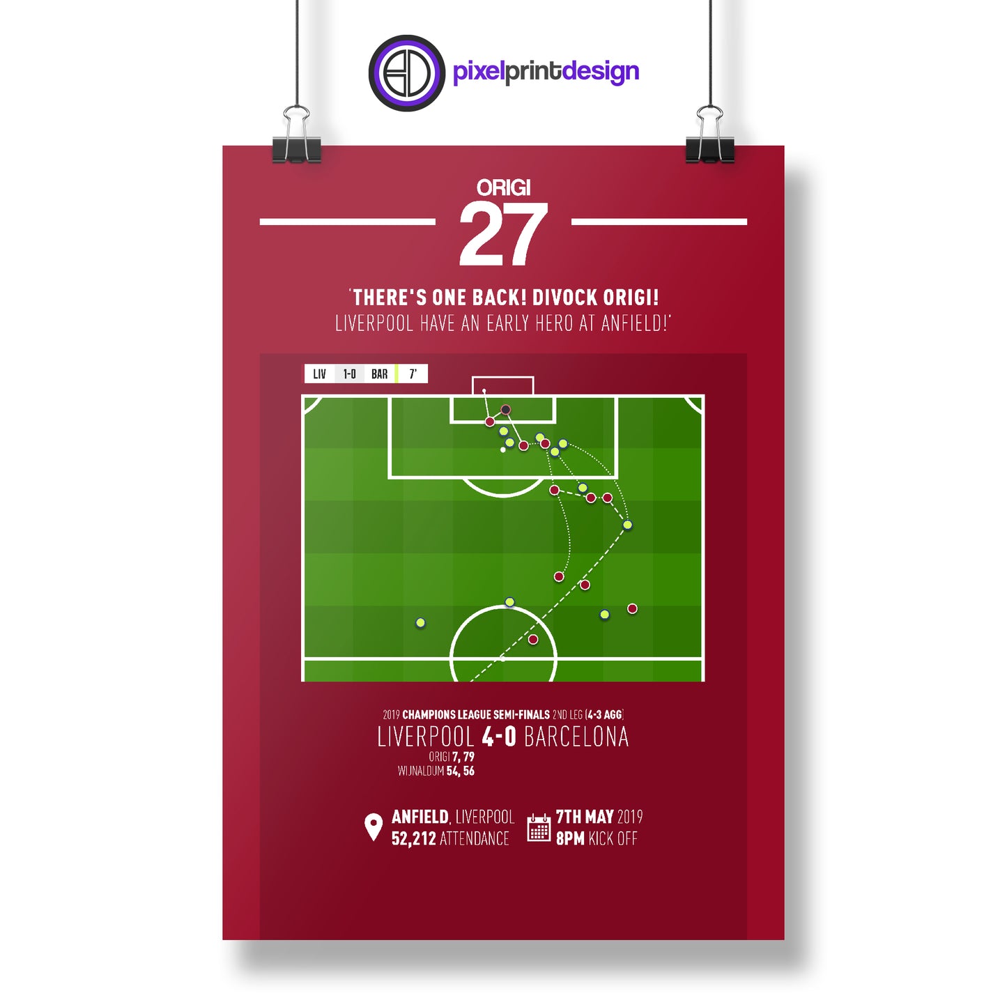 Divock Origi | First Goal In Iconic Comeback (LIV 4-0 BAR) Goal Print | Poster
