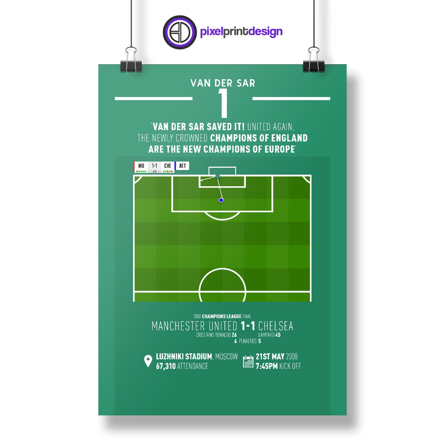 Edwin van der Sar | Penalty Save To Win Champions League (MU 1-1 CHE) Moments Print | Poster