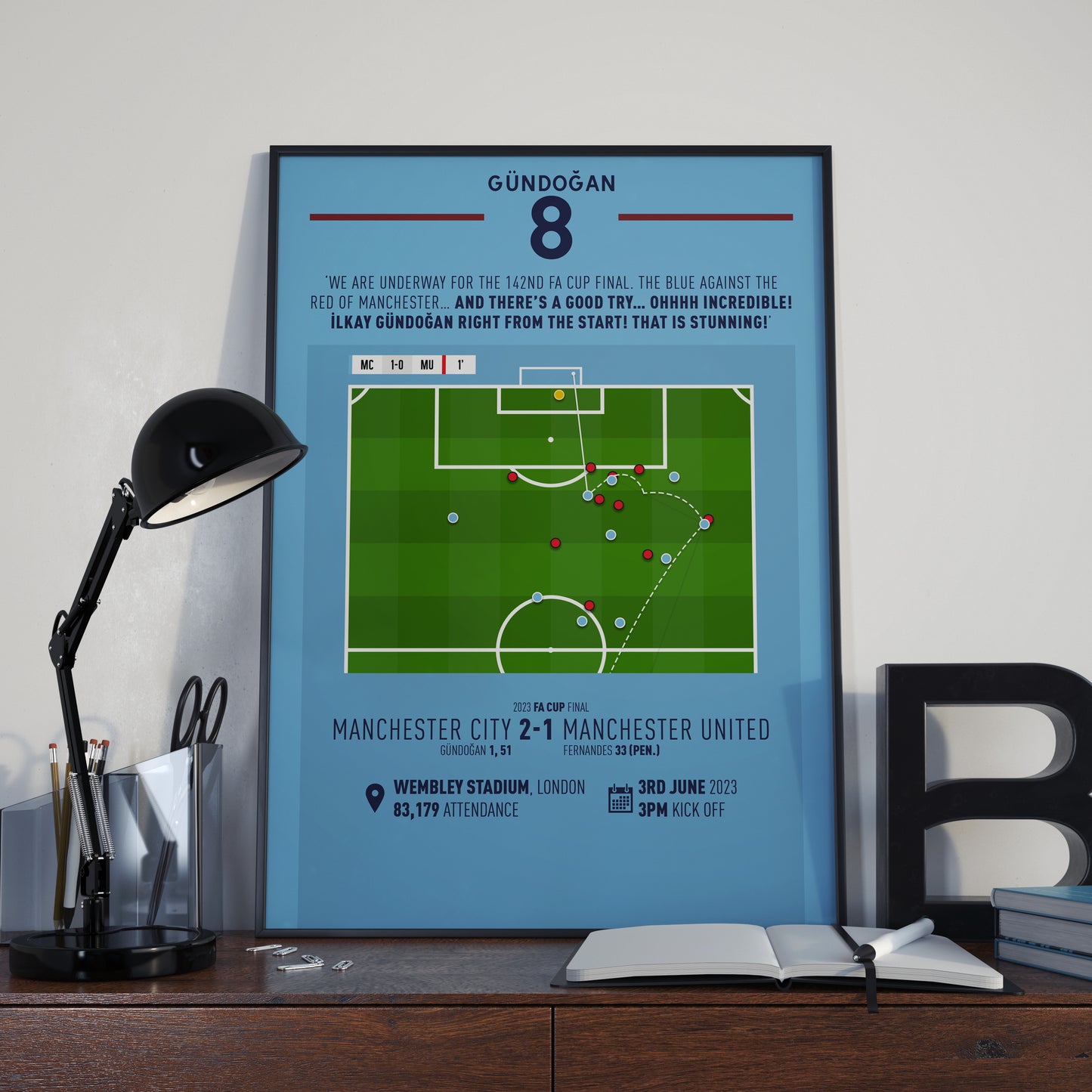 Ilkay Gundogan | Stunning Volley In Opening Seconds Of Final (MC 2-1 MU) Goal Print | Poster