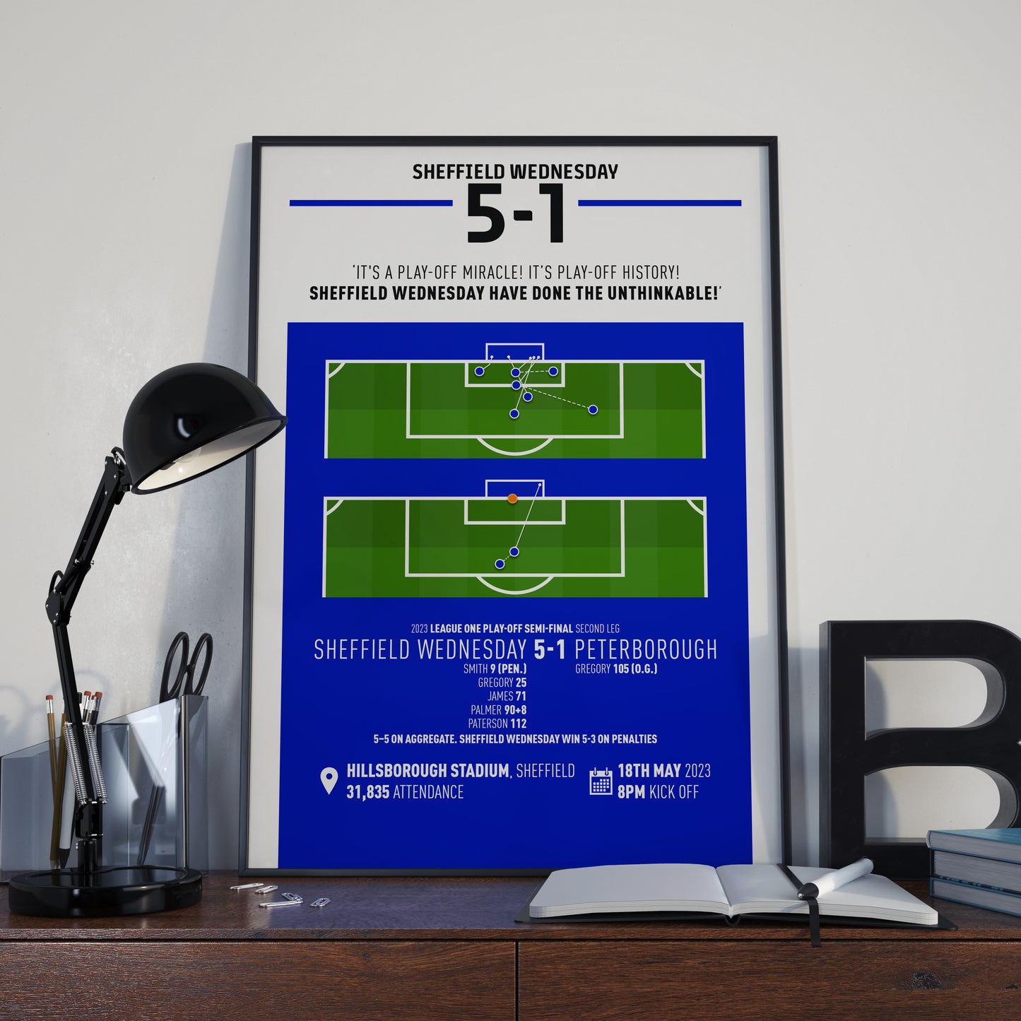 Sheffield Wednesday | ALL GOALS IN PLAY-OFF COMEBACK (SHEFFIELD WEDNESDAY 5-1 PETERBOROUGH) Goal Print | Poster