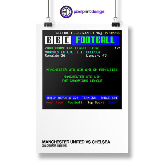 2008 Champions League Final (MU 1-1 CHE) Ceefax Match Result Print | Poster