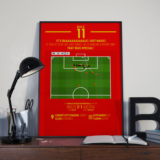 Gareth Bale | Incredible Free Kick In World Cup Qualifier (WAL 2-1 AUT) Goal Print | Poster