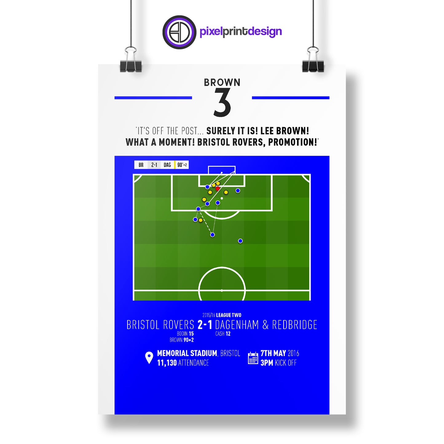 Lee Brown | Dramatic Late Winner To Secure Promotion (BR 2-1 DAG) Goal Print | Poster