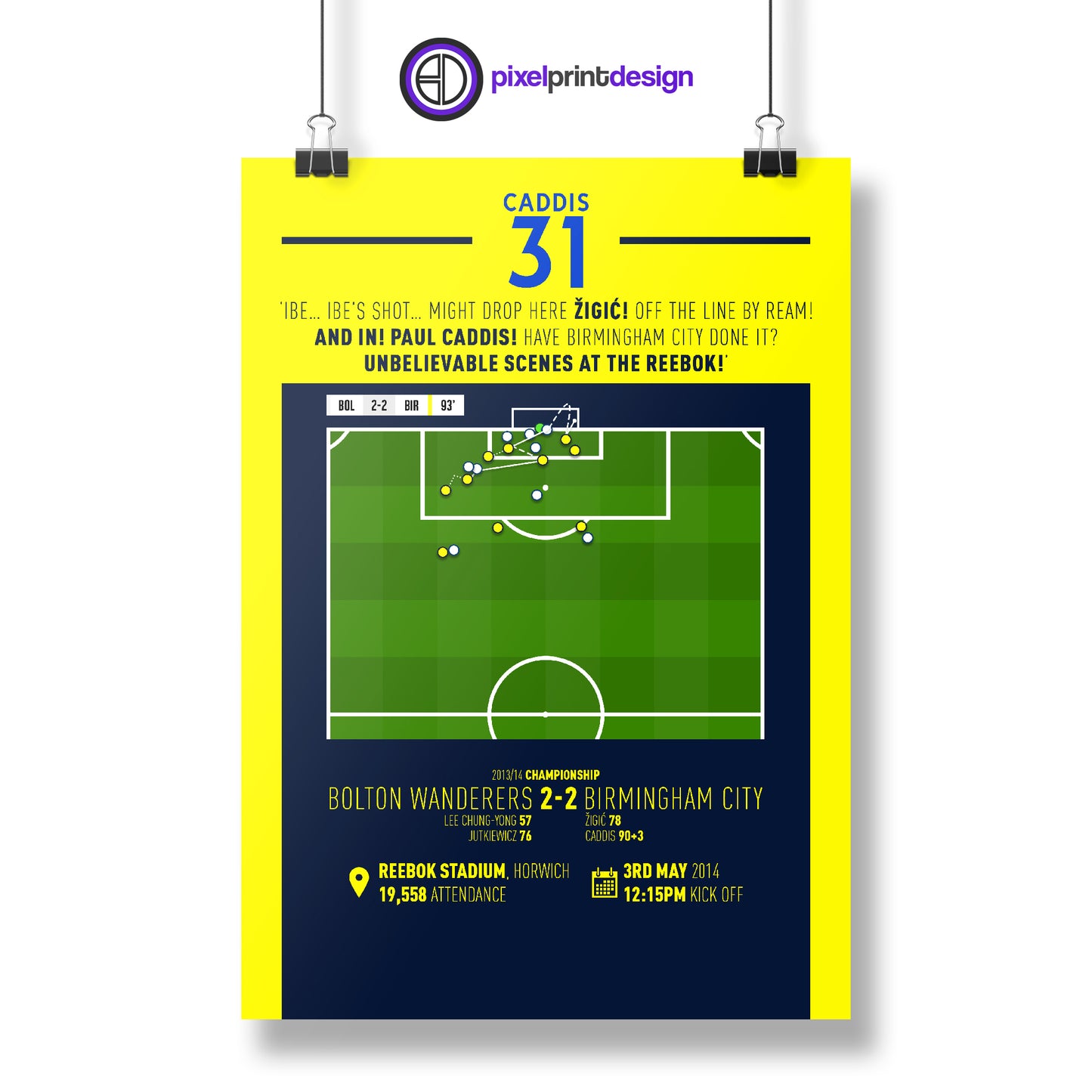 Paul Caddis | Dramatic Late Equaliser To Avoid Relegation (BOL 2-2 BIR) Goal Print | Poster