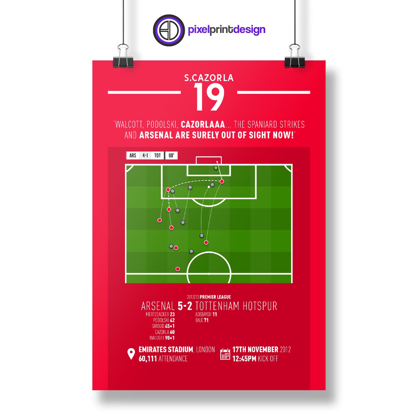 Santi Cazorla | Goal In Massive North London Derby Win (ARS 5-2 TOT) Goal Print | Poster