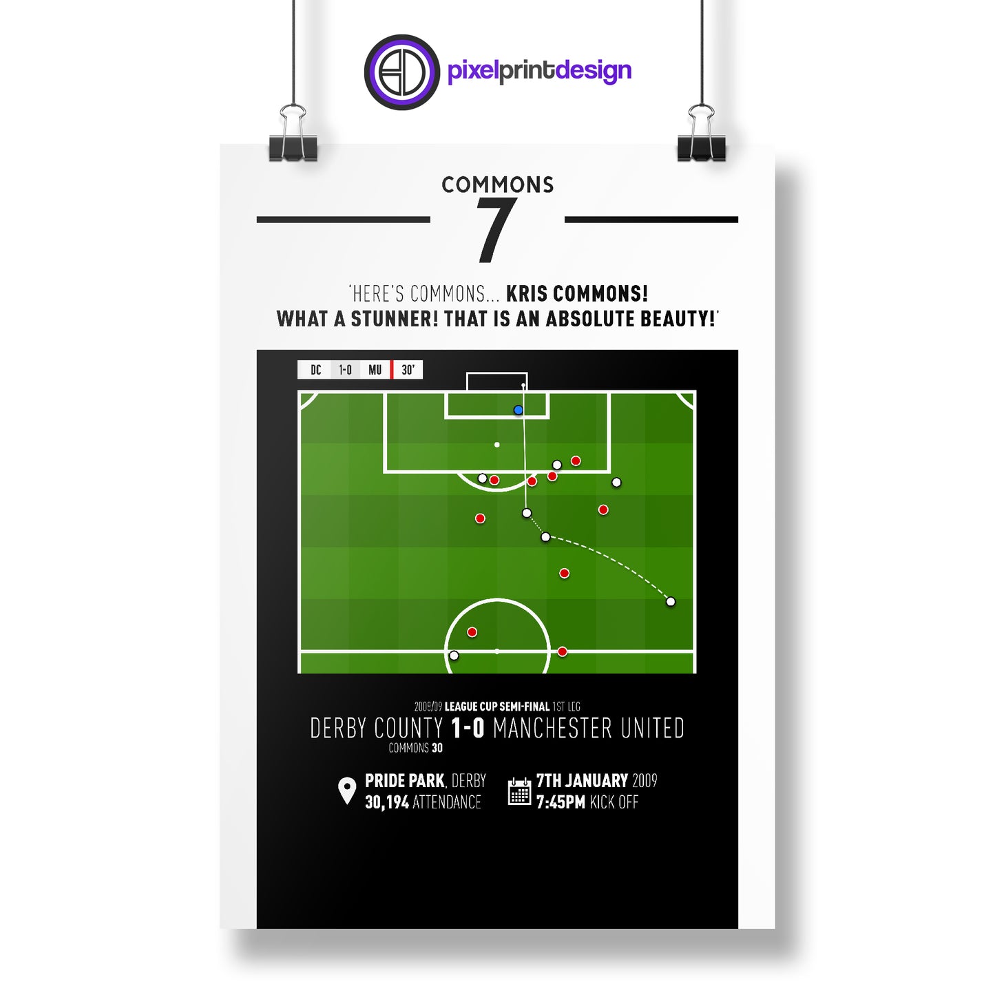 Kris Commons | Long Range Goal In Underdog Cup Win (DER 1-0 MU) Goal Print | Poster