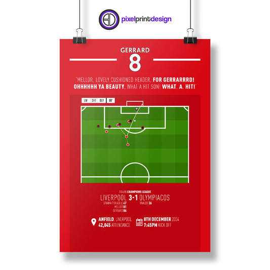 Steven Gerrard | Late Screamer In Iconic Season (LIV 3-1 OLY) Goal Print | Poster