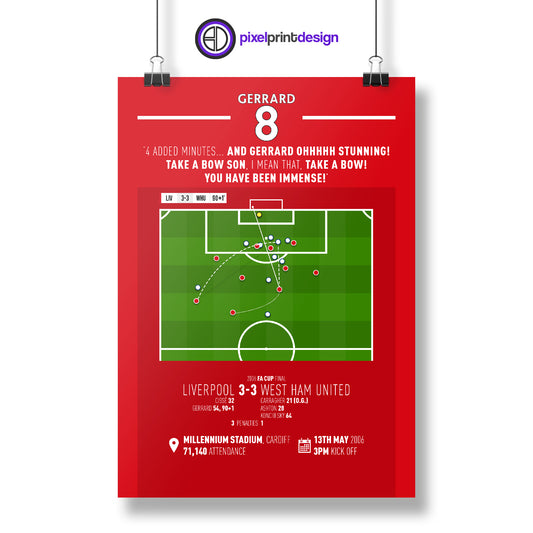 Steven Gerrard | Iconic Equaliser In Cup Final (LIV 3-3 WHU) Goal Print | Poster