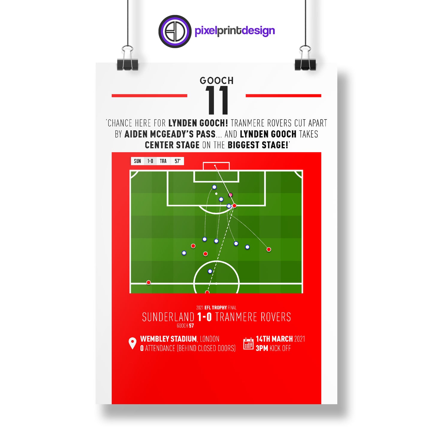 Lynden Gooch | Goal To Secure Cup (SUN 2-1 TRA) Goal Print | Poster