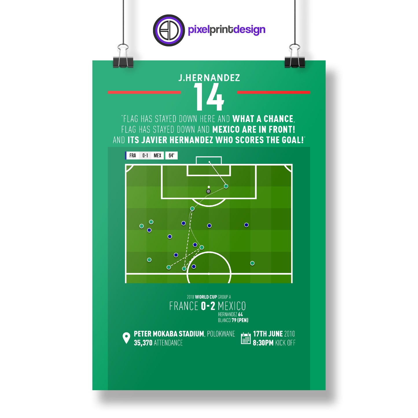 Javier 'Chicharito' Hernandez | Big Goal At World Cup Against France (FRA 0-2 MEX) Goal Print | Poster