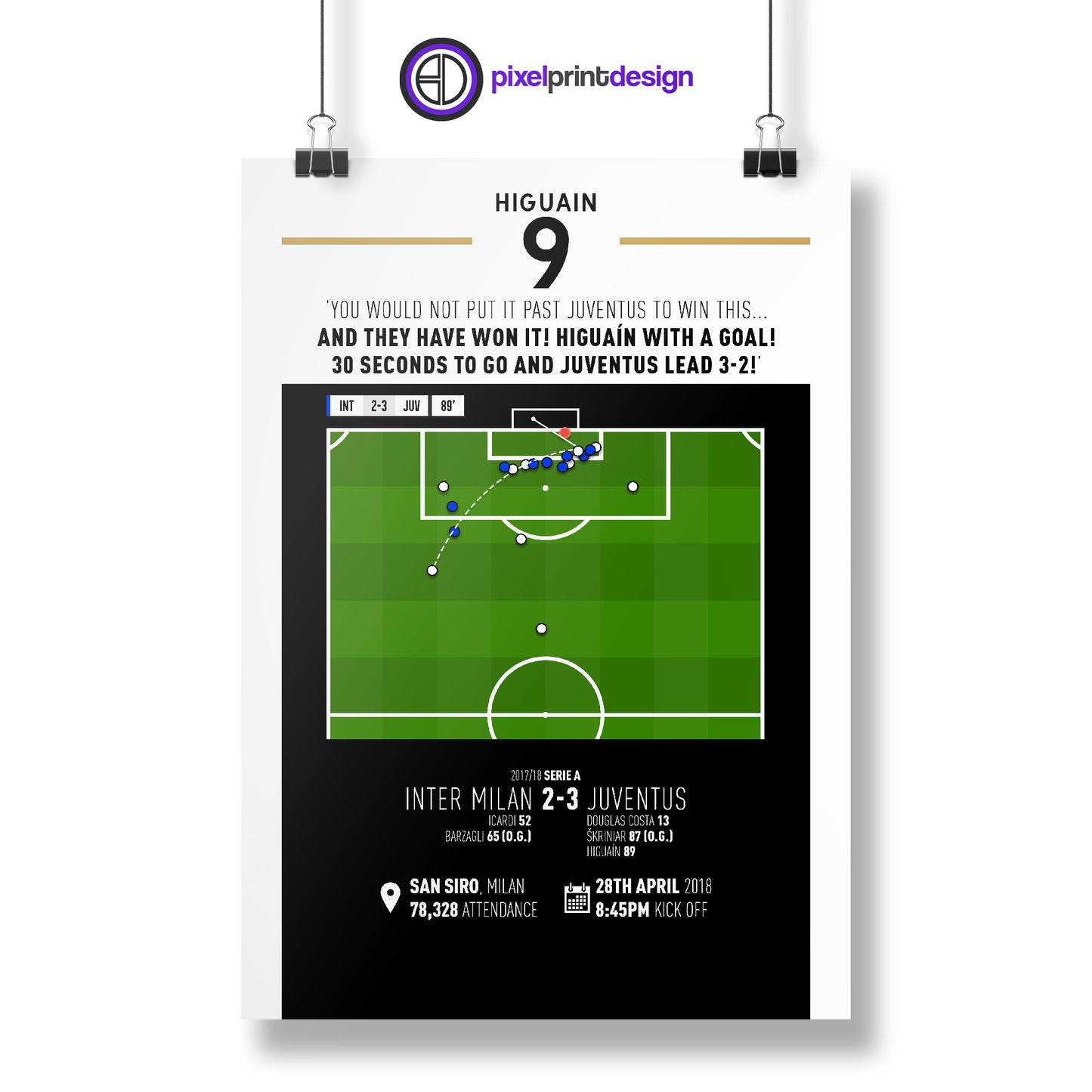 Gonzalo Higuain | Late Header To Complete Comeback (INT 2-3 JUV) Goal Print | Poster