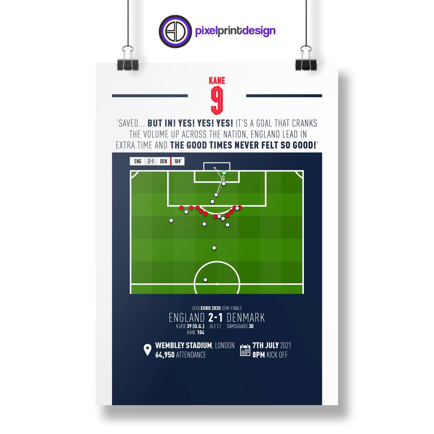 Harry Kane | Extra Time Winner To Reach Euro Final (ENG 2-1 DEN) Goal Print | Poster