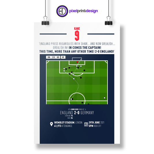 Harry Kane | Goal To Secure Win Against Germany (ENG 2-0 GER) Goal Print | Poster