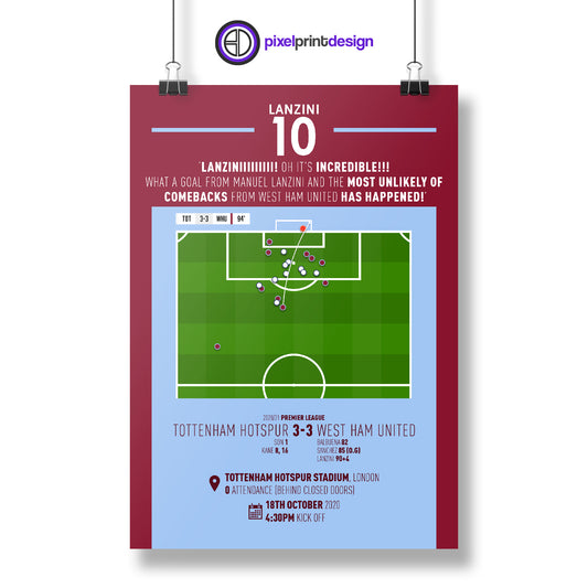 Manuel Lanzini | Last Second Screamer in Crazy Comeback (TOT 3-3 WHU) Goal Print | Poster