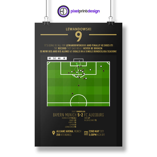Robert Lewandowski | Last Minute Record Breaking Goal (BAY 5-2 AUG) Goal Print | Poster