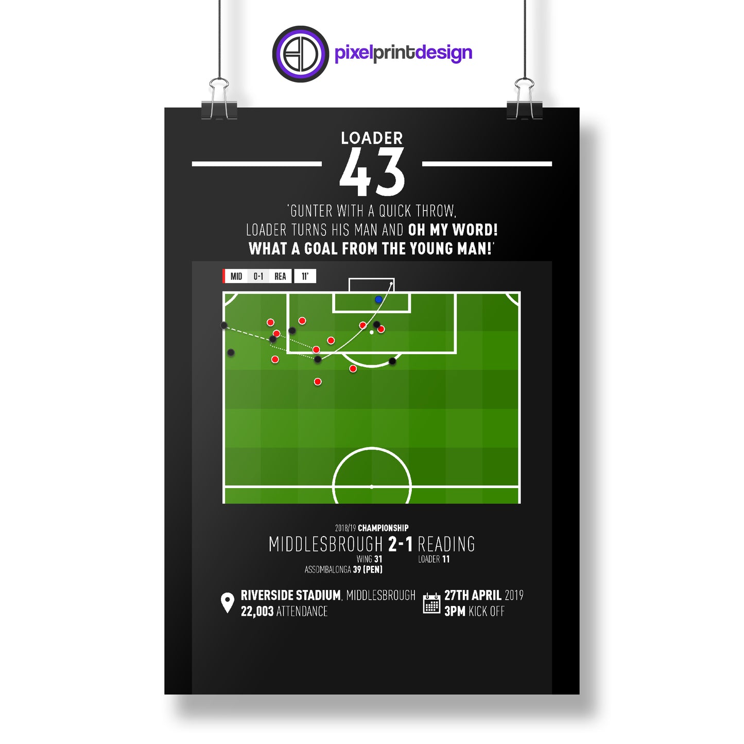 Danny Loader | First Senior Goal (MID 2-1 REA) Goal Print | Poster