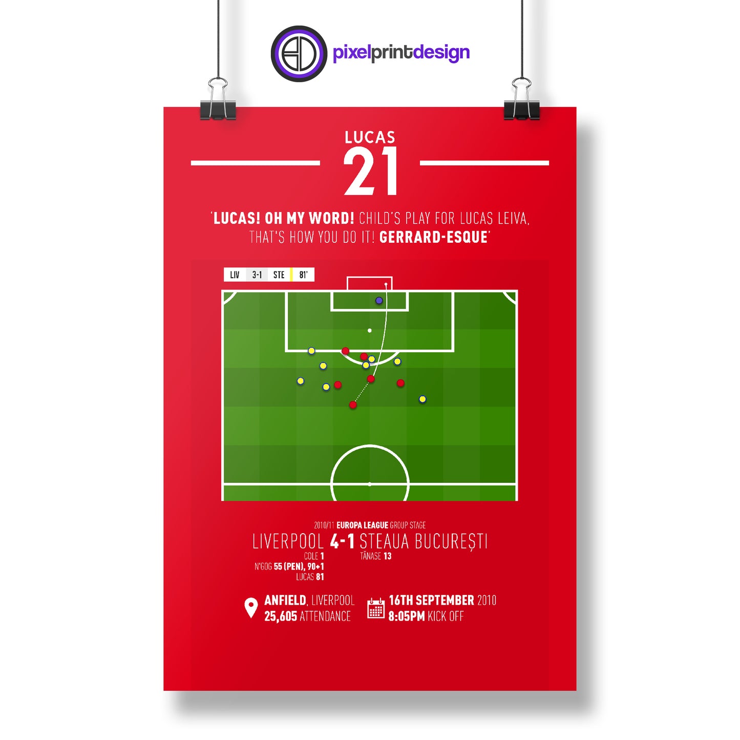 Lucas Leiva | Long Range Goal In Europe (LIV 4-1 STE) Goal Print | Poster