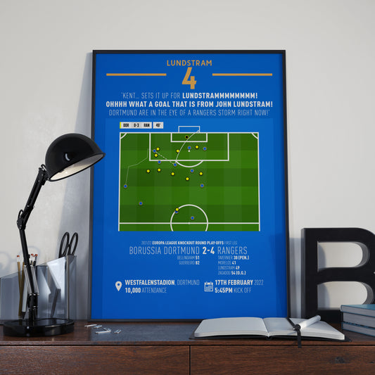 John Lundstram | Rangers 3rd Goal In Memorable European Win (DOR 2-4 RAN) Goal Print | Poster