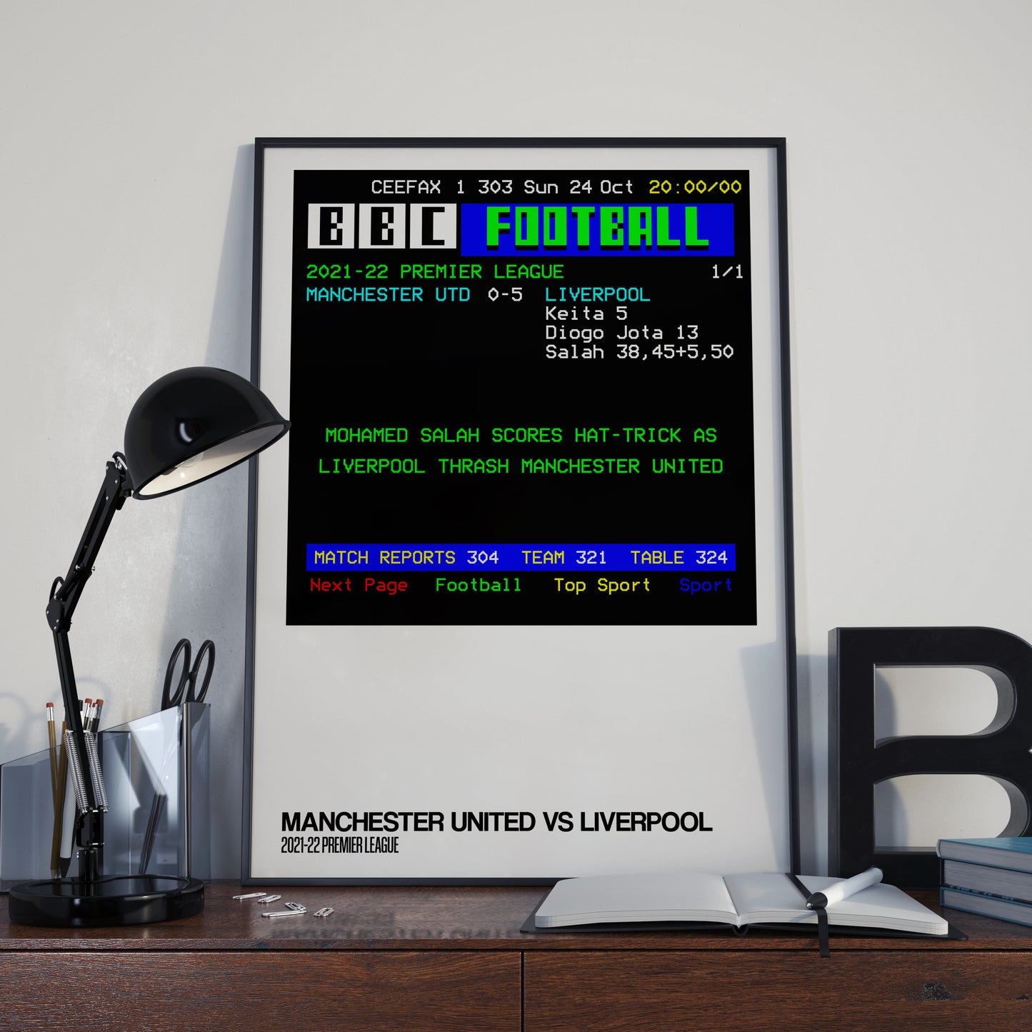 Man UTD 0-5 Liverpool - Ceefax Match Result Print | Poster