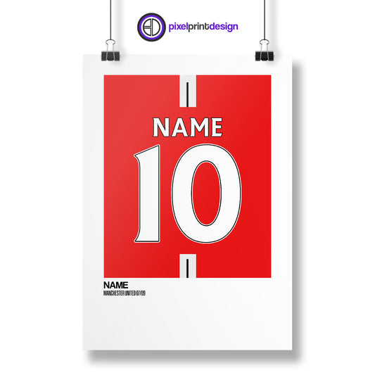 Man UTD Home Kit 07-09 | Custom Name & Number | Poster