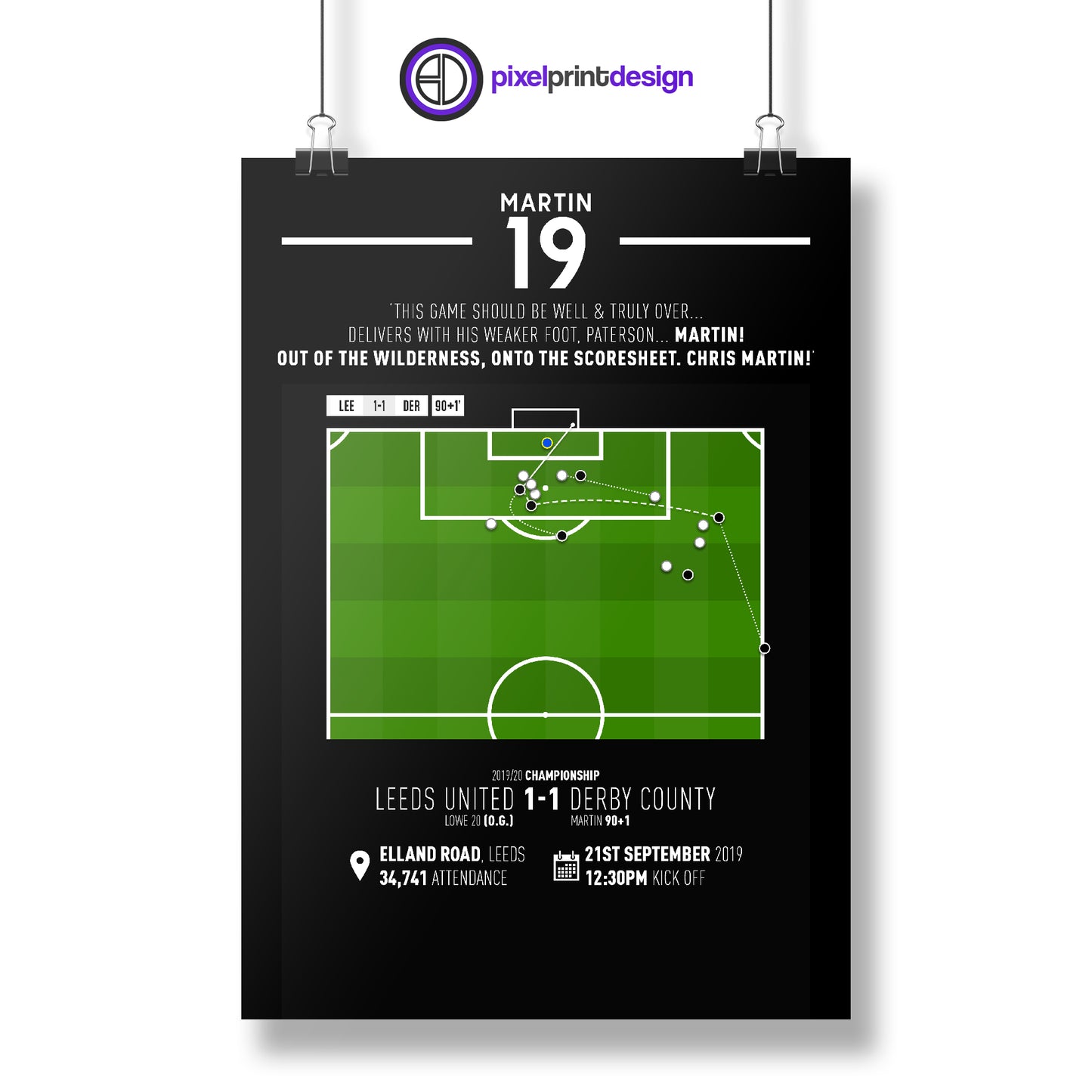 Chris Martin | Added Time Equaliser (LEE 1-1 DER) Goal Print | Poster