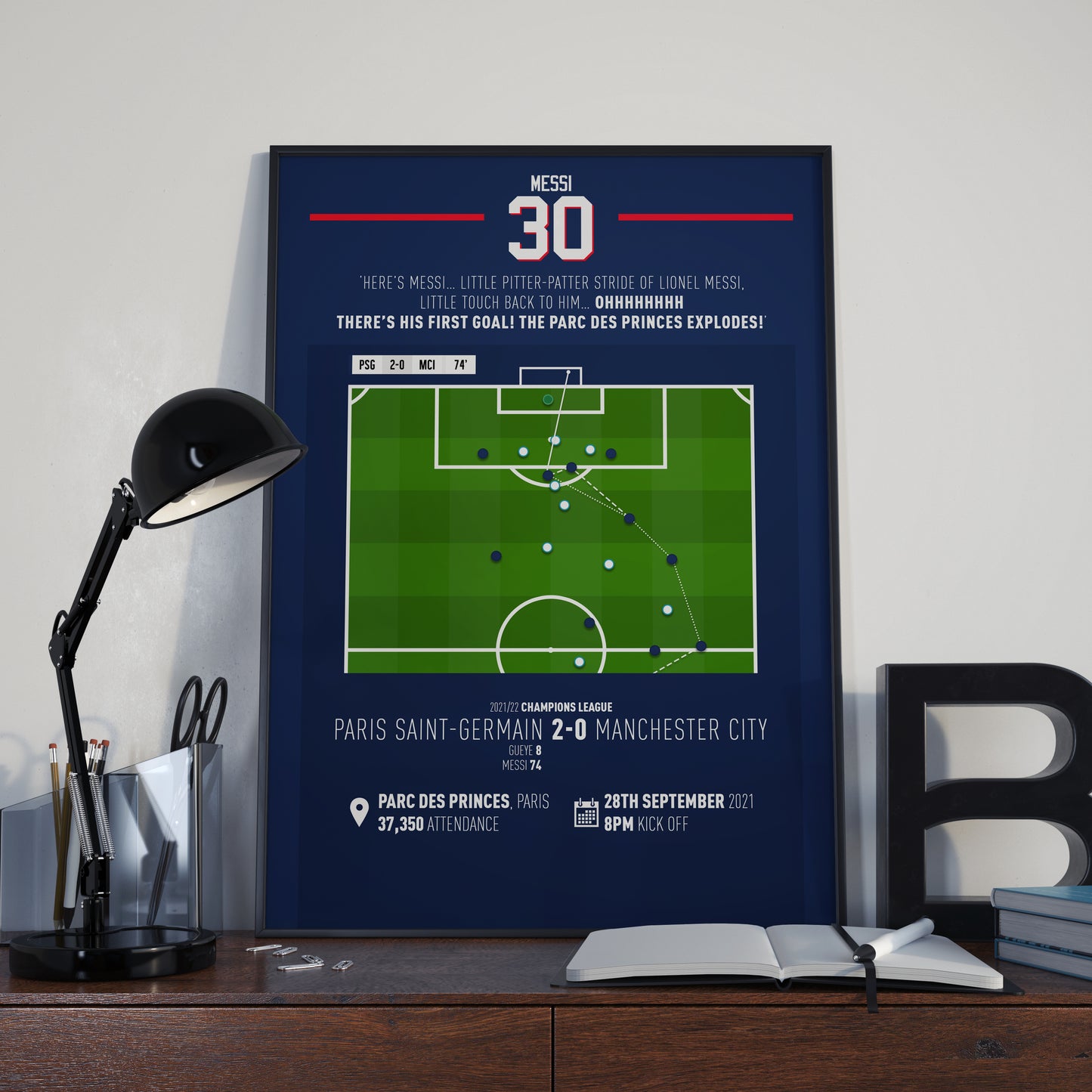 Lionel Messi | Incredible First Goal In Paris (PSG 2-0 MC) Goal Print | Poster