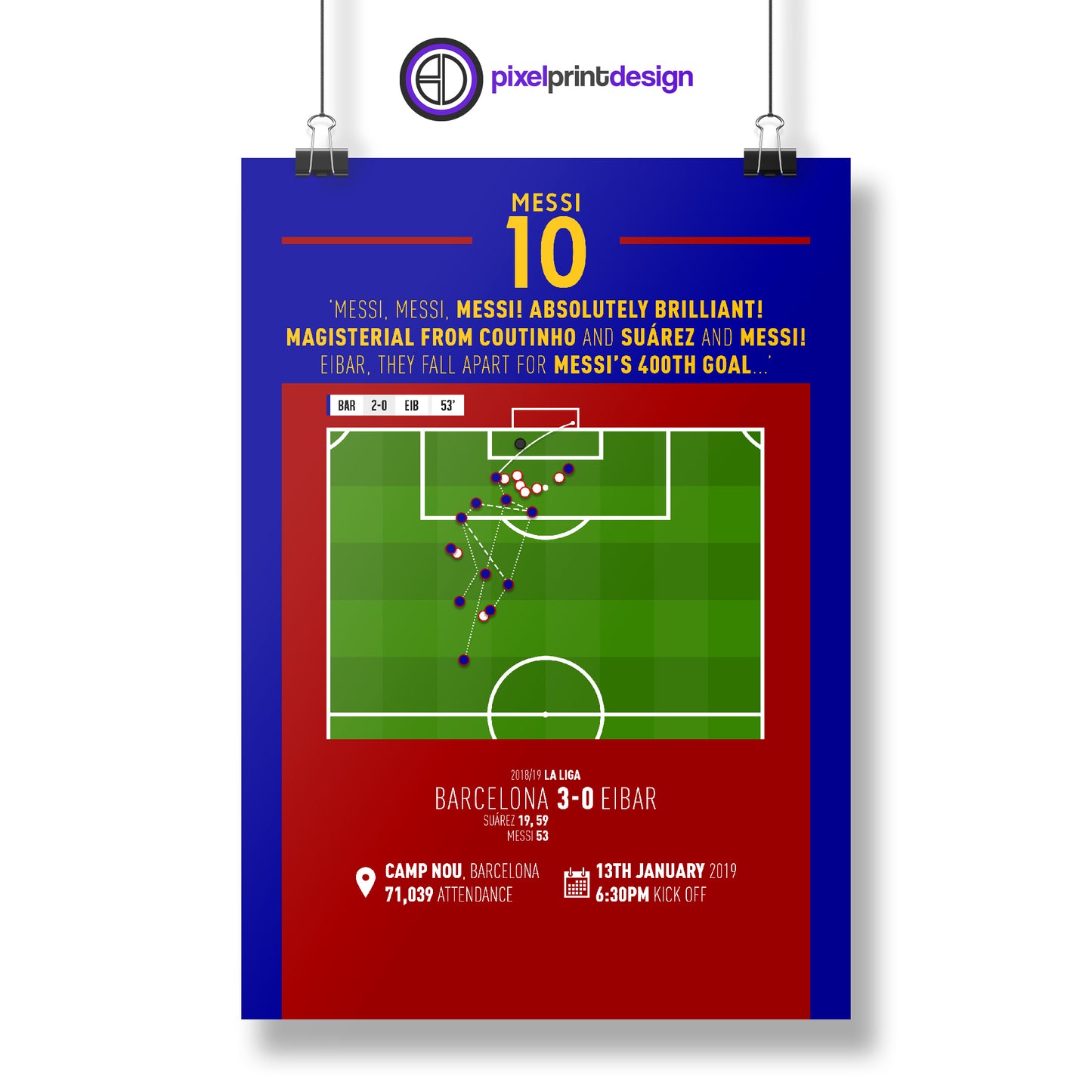 Lionel Messi | 400th Goal For Barca (BAR 3-0 EIB) Goal Print | Poster