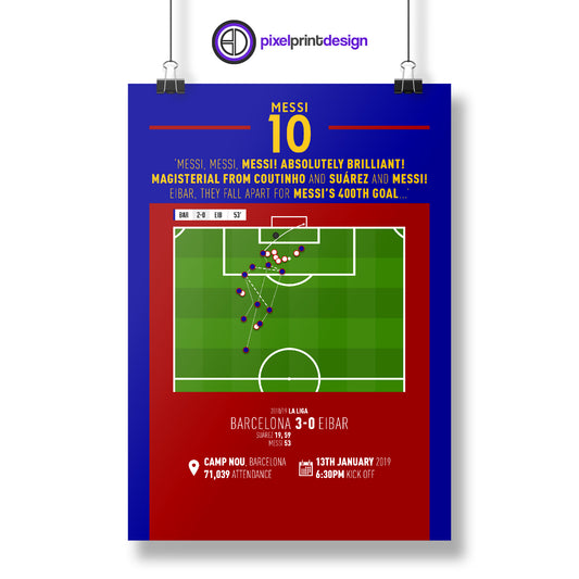 Lionel Messi | 400th Goal For Barca (BAR 3-0 EIB) Goal Print | Poster