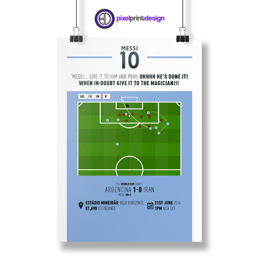 Lionel Messi | Late Winner At World Cup (ARG 1-0 IRN) Goal Print | Poster