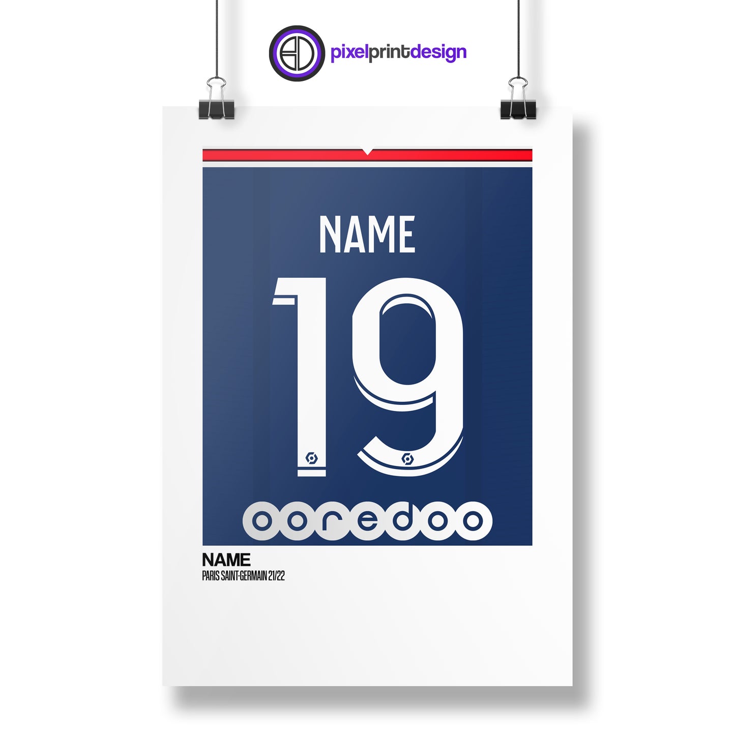 PSG Home Kit 21-22 | Custom Name & Number | Poster