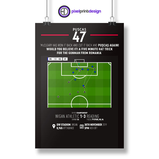 George Puscas | Five Minute Hat-Trick (WIG 1-3 REA) Goal Print | Poster