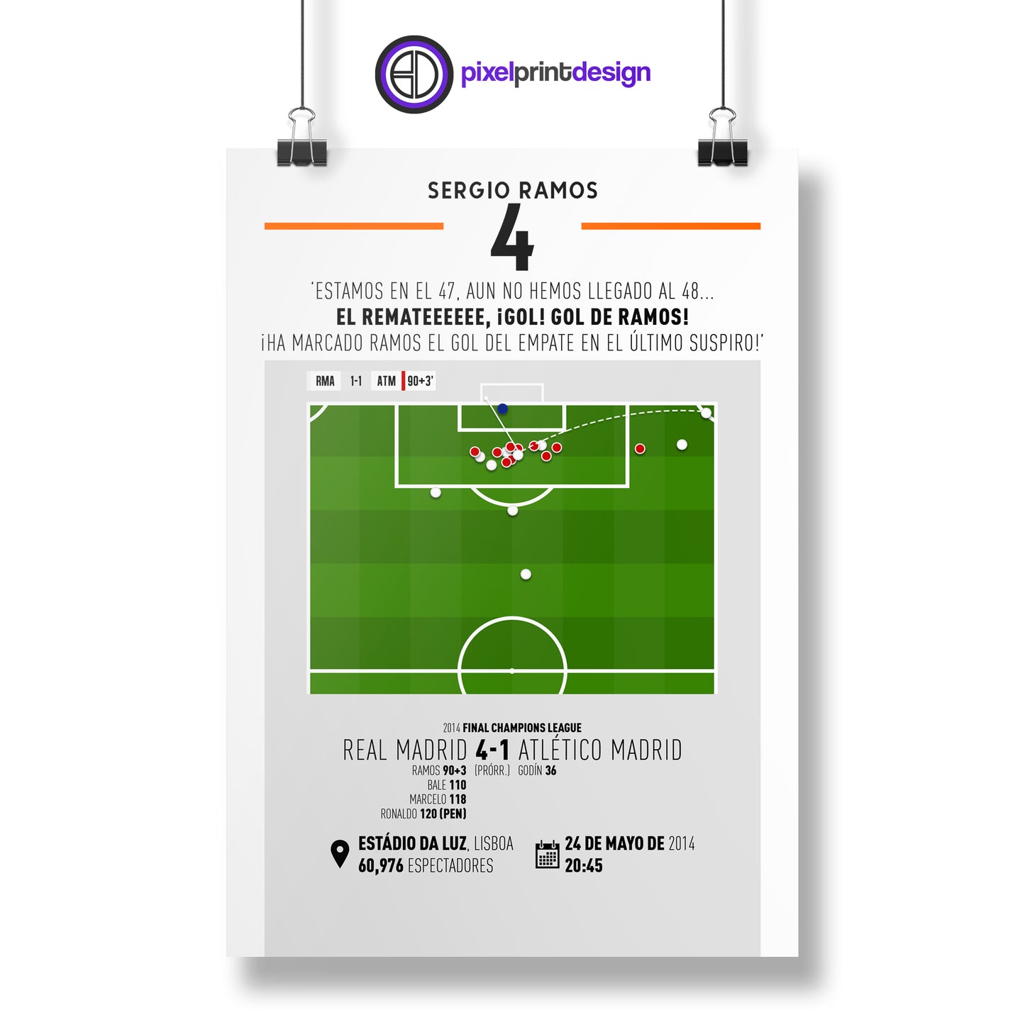 Sergio Ramos | Injury Time Header In European Final (RMA 4-1 ATM) Goal Print | Poster