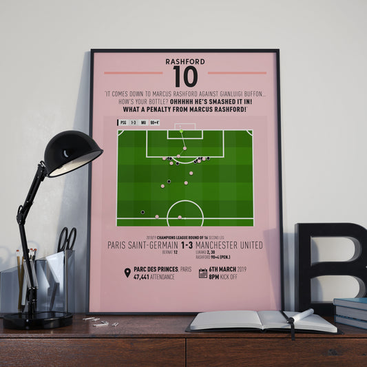 Marcus Rashford | Injury Time Penalty In Massive European Win (PSG 1-3 MU) Goal Print | Poster