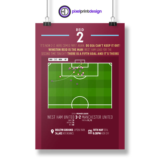 Winston Reid | Winner In Final Game At Upton Park (WHU 3-2 MUN) Goal Print | Poster