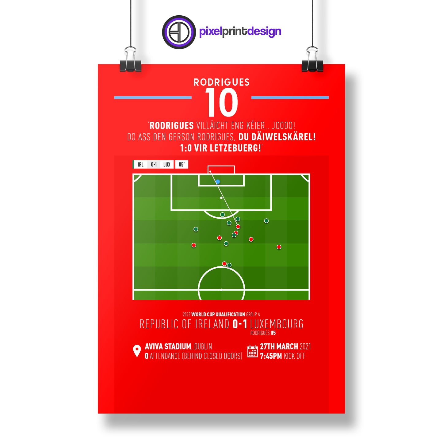 Gerson Rodrigues | Late Long Range Winner In Shock Result (IRL 0-1 LUX) Goal Print | Poster