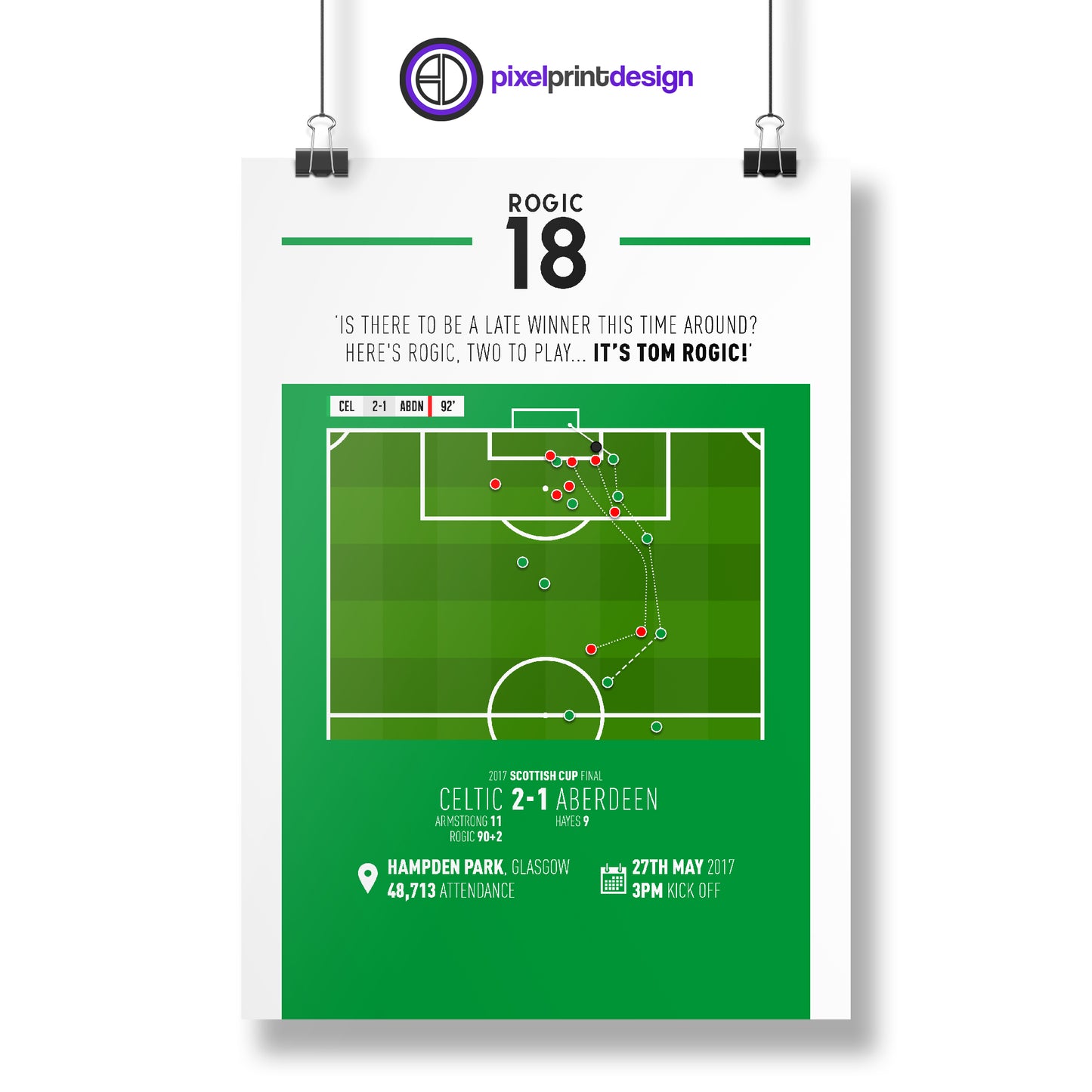 Tom Rogic | Injury Time Winner In Cup Final (CEL 2-1 ABDN) Goal Print | Poster