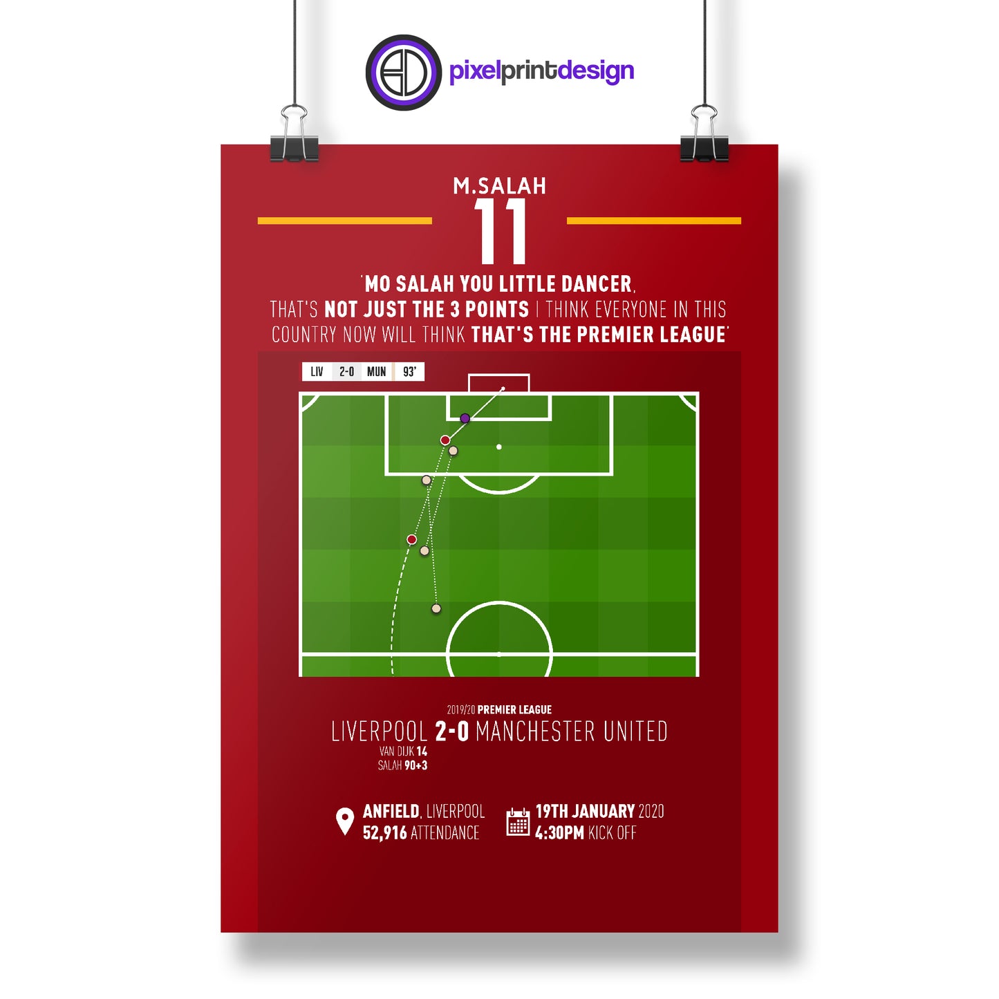 Mohamed Salah | Solo Late Goal In Title Charge (LIV 2-0 MUN) Goal Print | Poster