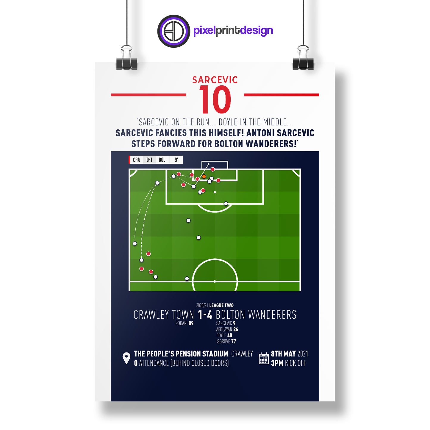 Antoni Sarcevic | Brilliant Solo Goal To Help Secure Promotion (CRA 1-4 BOL) Goal Print | Poster