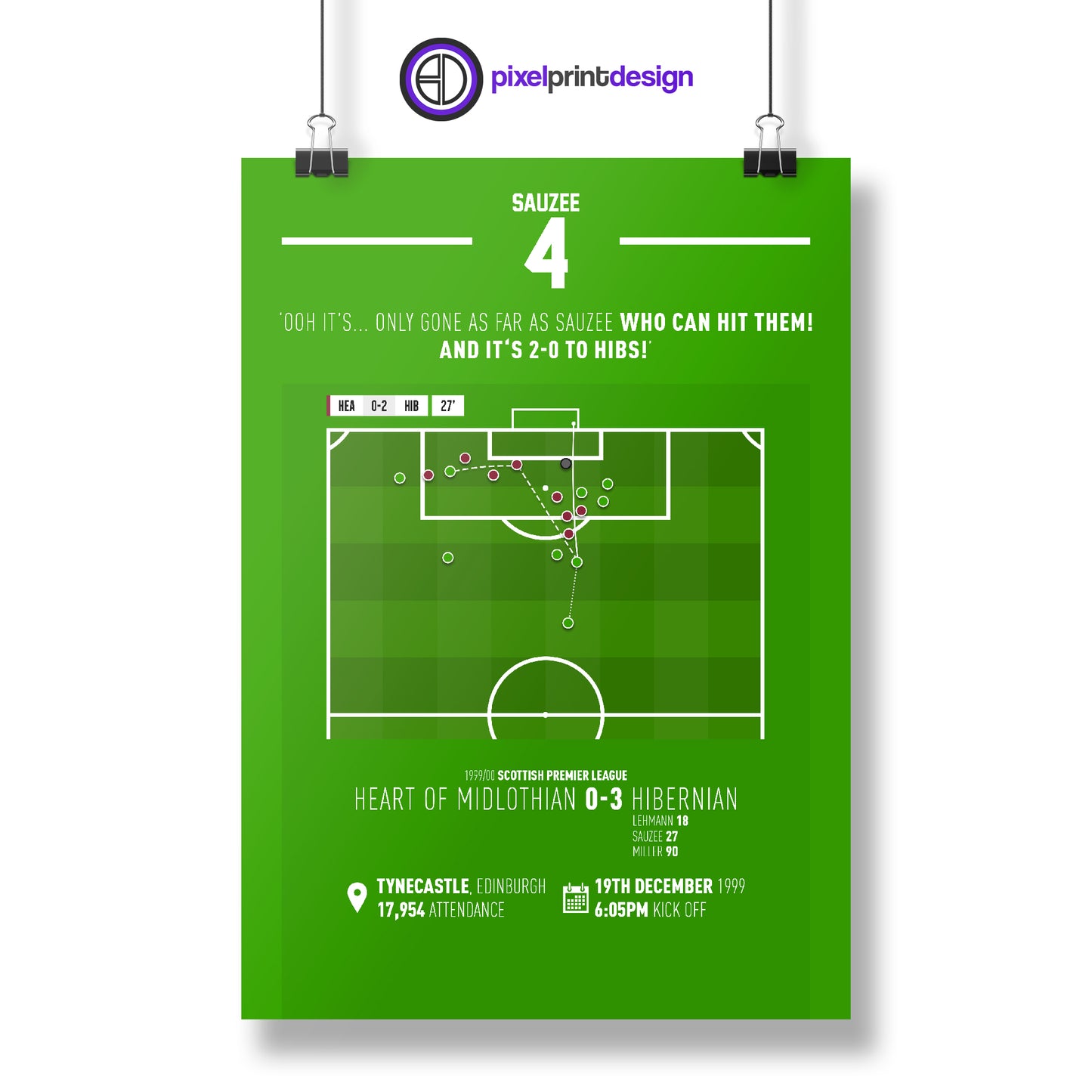 Franck Sauzee | Brilliant Strike In Edinburgh Derby (HEA 0-3 HIB) Goal Print | Poster