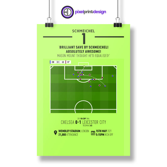 Kasper Schmeichel | Incredible Late Save In Cup Final (CHE 0-1 LEI) Goal Print | Poster