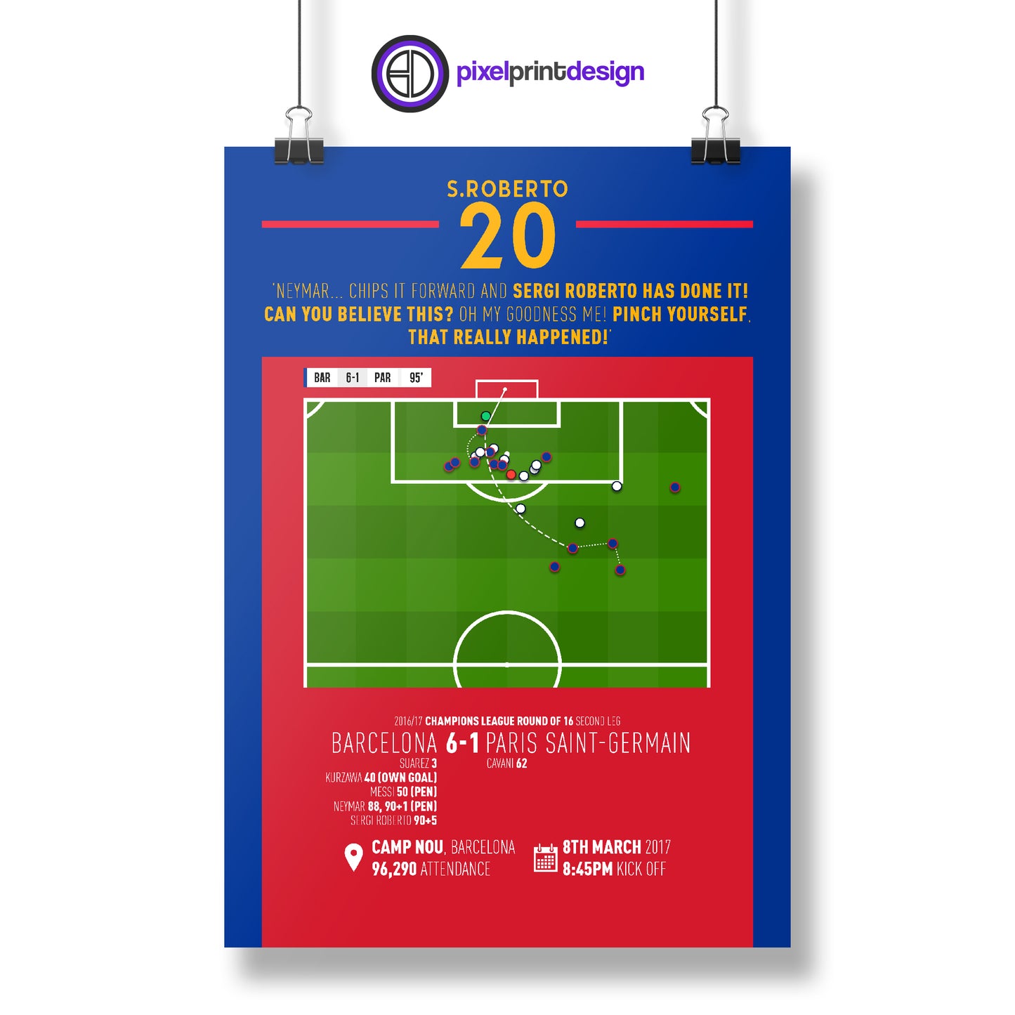 Sergi Roberto | Insane Late Goal Completes La Remontada (BAR 6-1 PAR) Goal Print | Poster