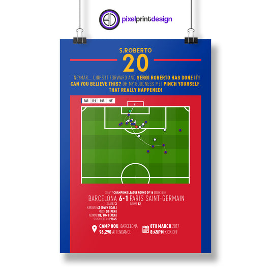 Sergi Roberto | Insane Late Goal Completes La Remontada (BAR 6-1 PAR) Goal Print | Poster