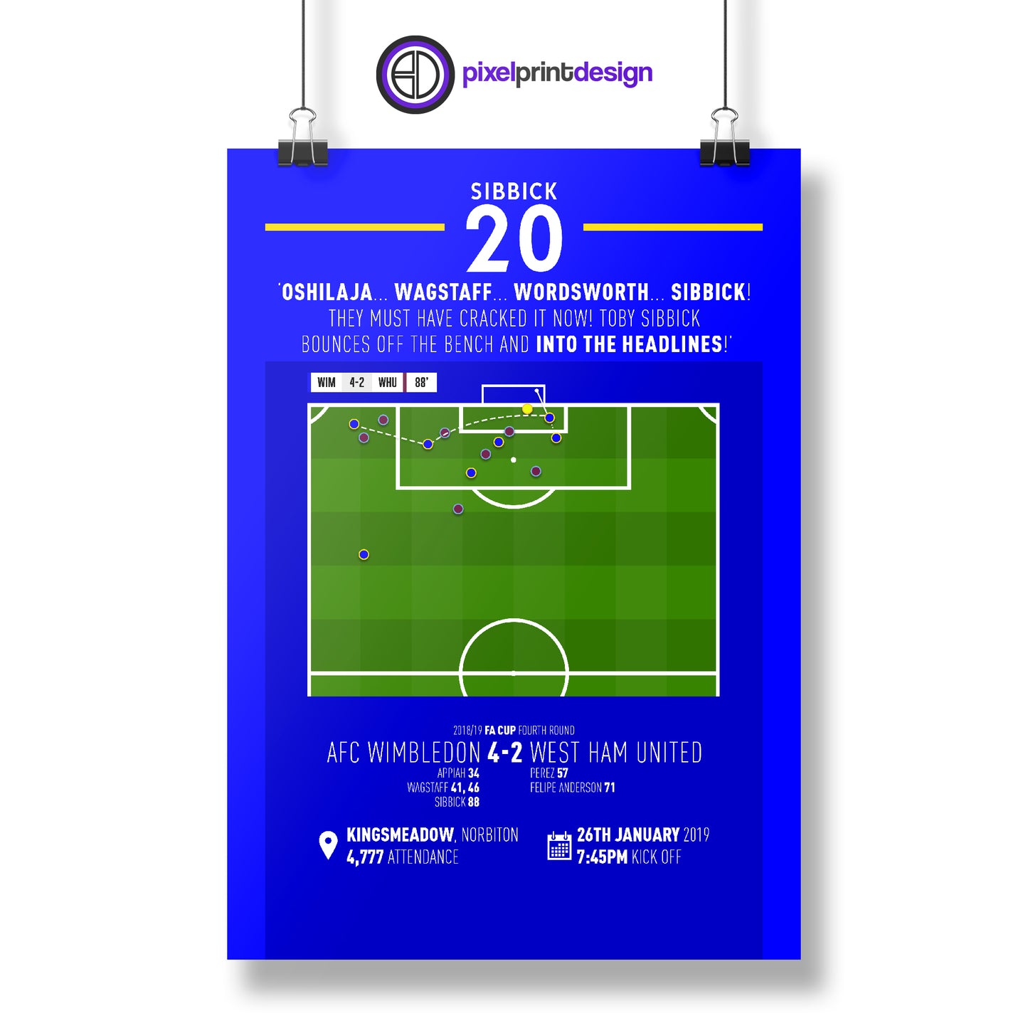 Toby Sibbick | Secures Massive Underdog Win In Cup (WIM 4-2 WHU) Goal Print | Poster