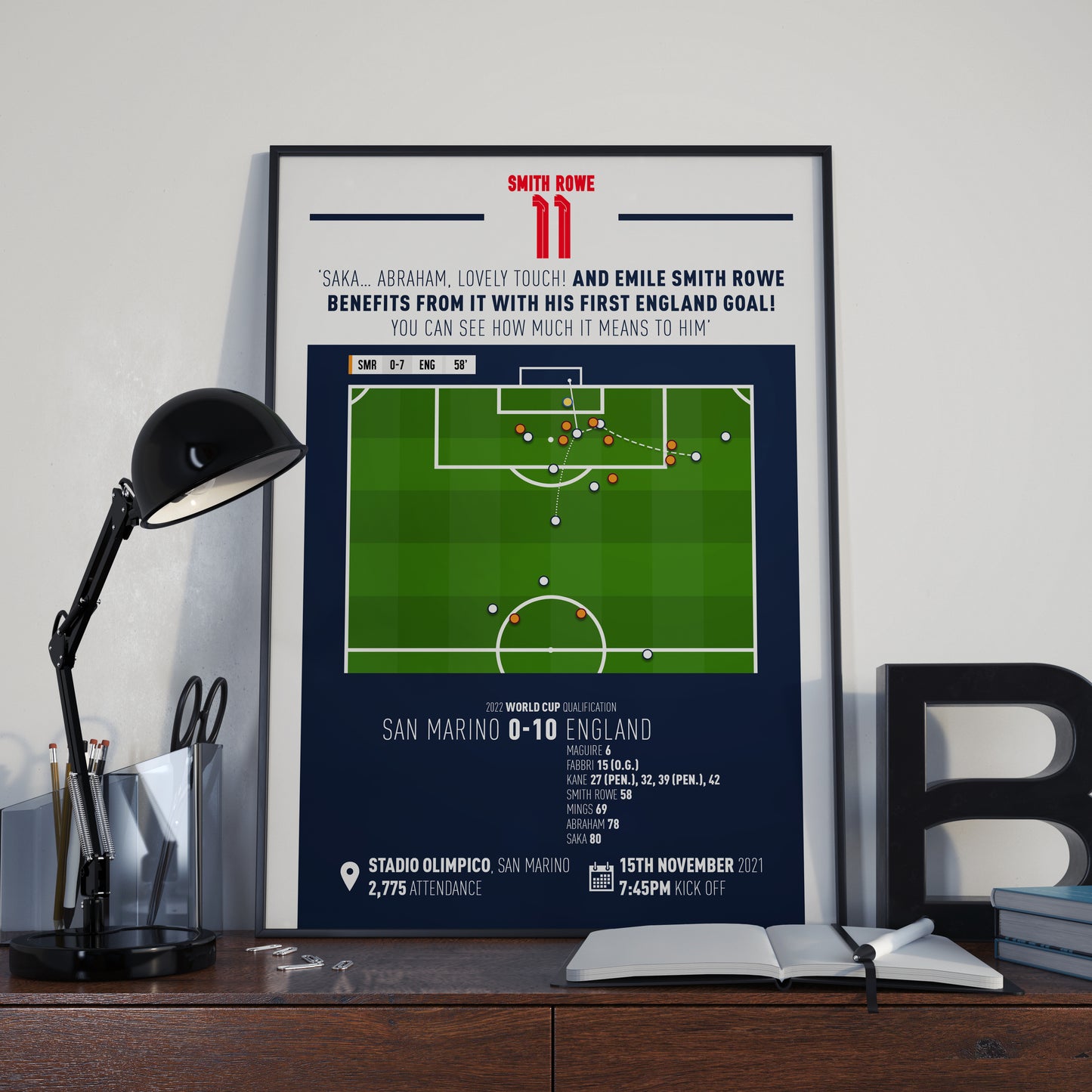 Emile Smith Rowe | First International Goal (SMR 0-10 ENG) Goal Print | Poster